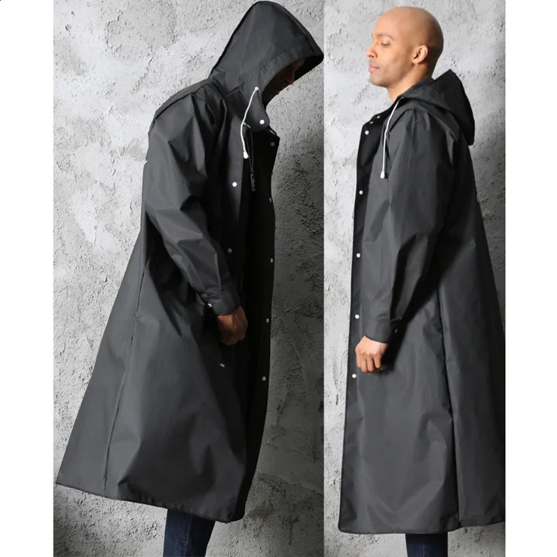 Rain Coat Hooded for Outdoor Hiking Travel Fishing Climbing Thickened Black Fashion Adult Waterproof Long Raincoat Women Men 240812