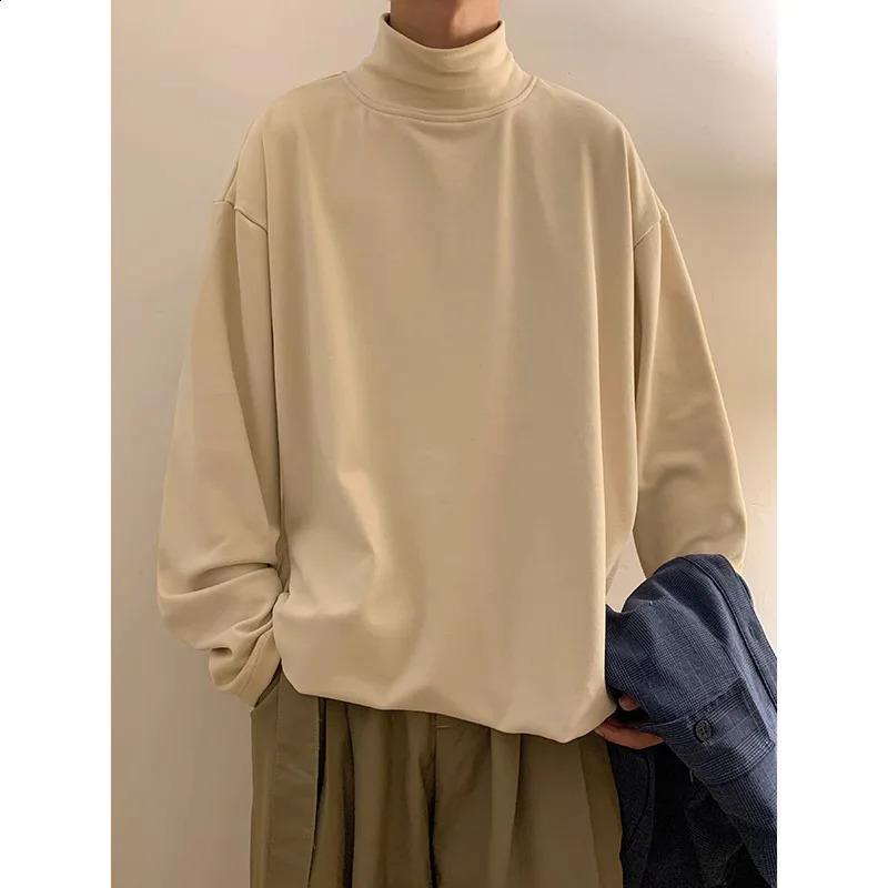 Winter T Shirt For Men Long Sleeve Tshirts Thermal Underwear Solid Color With Thin Fleece Undershirt Clothing Oversized 240812