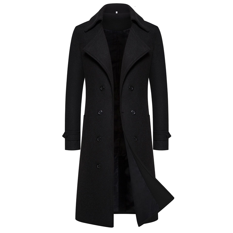 Mens Extra Long Woolen Black Coat Windbreaker Winter Warm Gentleman Coat Jackets Male Elegant Regular Fit Casual Daily Clothing 240812