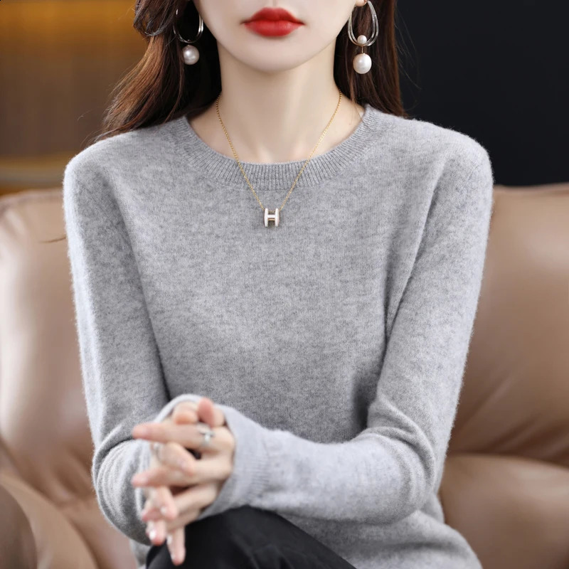 Womens 100% Pure Wool Cashmere Sweater O-Neck Pullover Knitted Casual Sweater Winter Long-Sleeved Warm High-Grade Jumper 240813