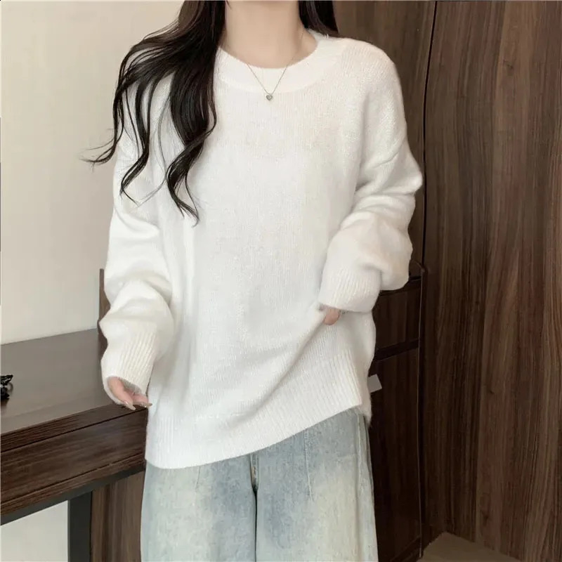 Casual White Knitted Sweaters Women Autumn Basic Long Sleeve O-neck Sweater Woman Chic Striped Solid Color Turtlneck Pullovers 240813