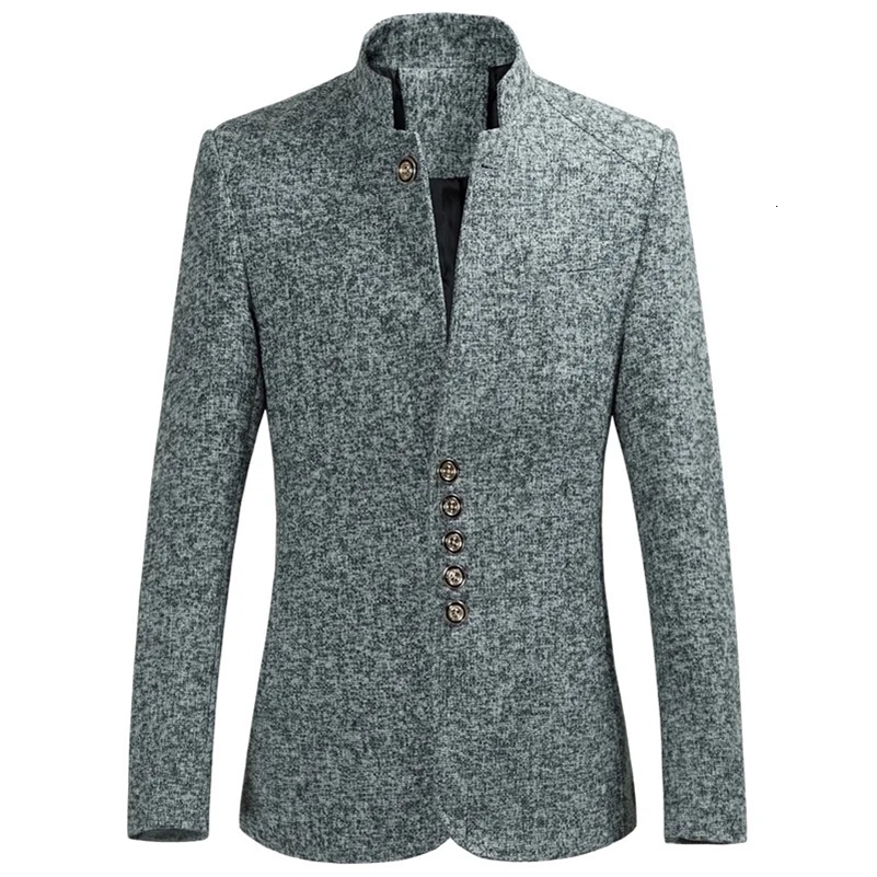 Mens Standing Collar Single Breasted Zhongshan Suit AutumnWinter Korean Casual Large Size Slim y240812