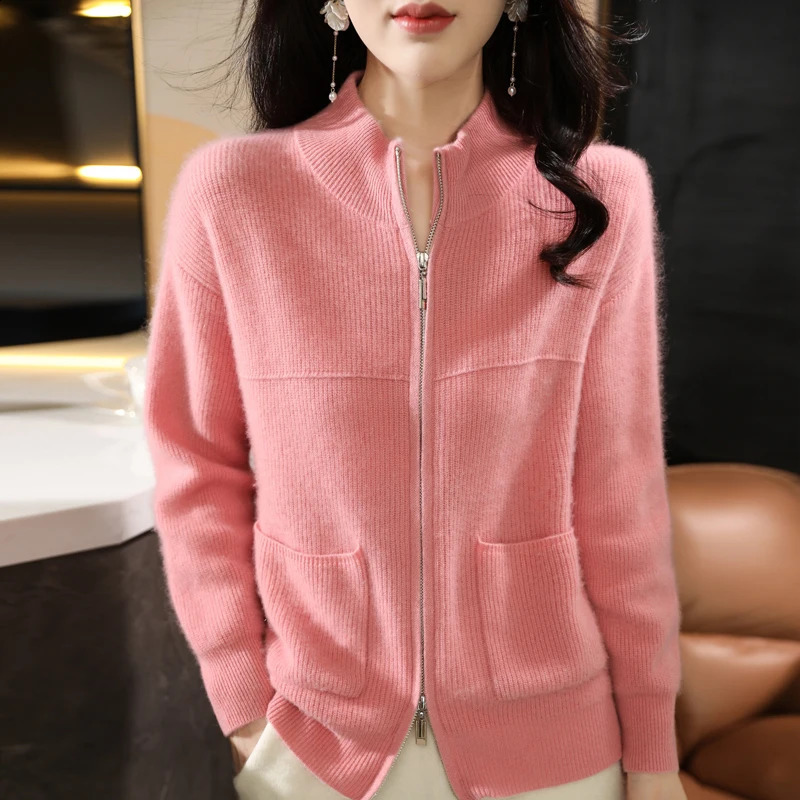 100% Merino wool Fall/Winter Cashmere sweater Womens o neck Cardigan warm bottom knit shirt top Merino wool 240813
