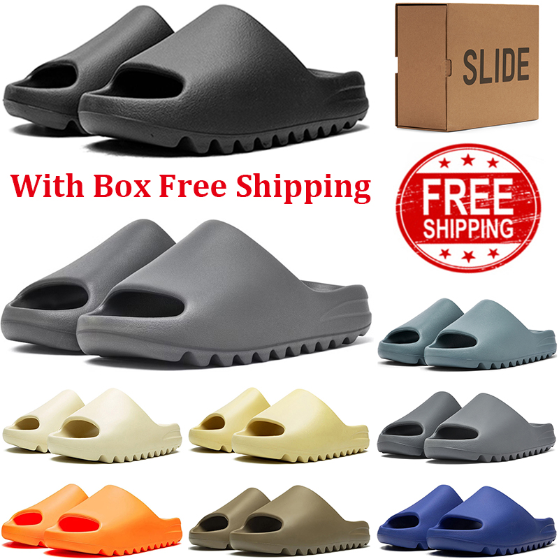 with box free shipping designer slippers slides for men women sliders sandals mens womens black bone grey slipper slide sandal-image-982356776