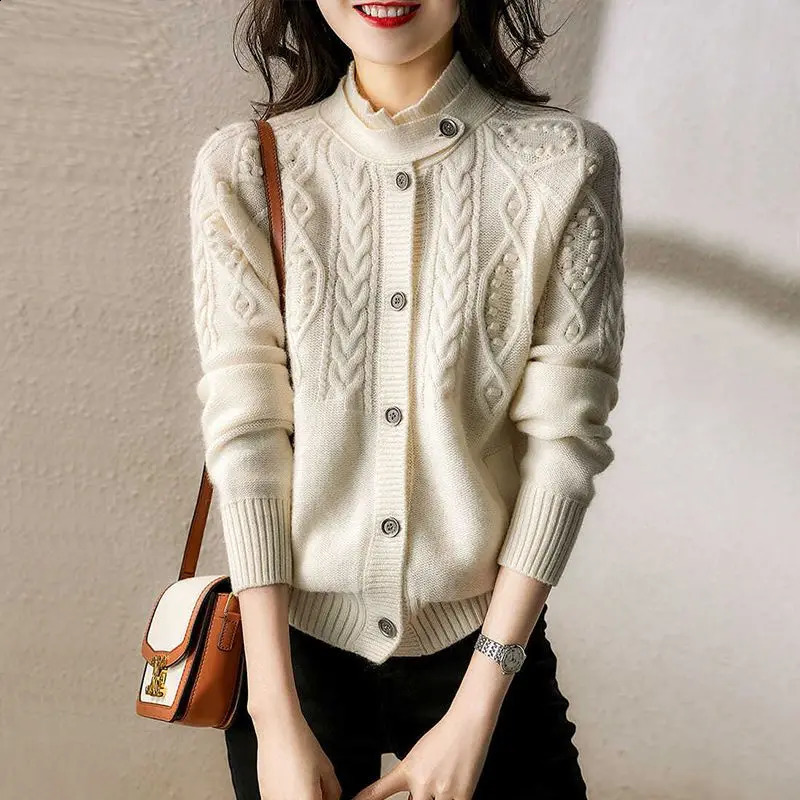 Automne et hiver féminins à demi-col haut filet cardigan sligan pull coloride couleur mode décontracté à manches longues 240813