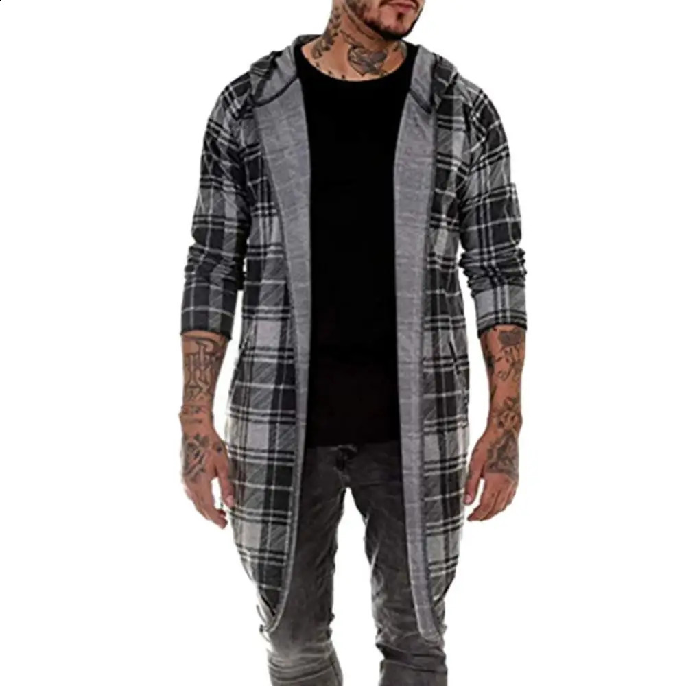 Long manteau homme trench coat Men Cardigan Slim Long Cloak Cabinage en tricot à carre