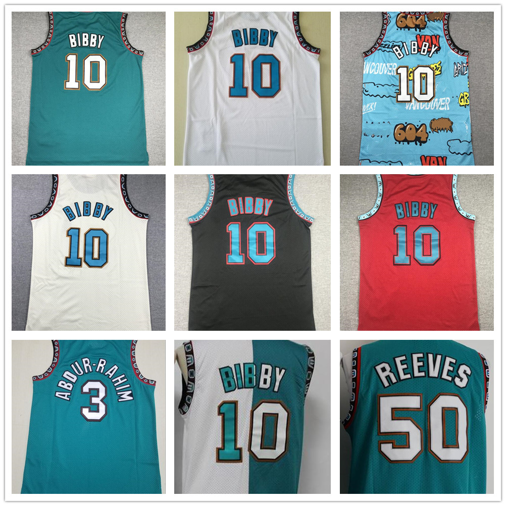 Maillot de basket-ball rétro Mike Bibby 10 Shareef Abdur-Rahim 3 Bryant Reeves 50 Shirts Sports Team Teal Teal Green Cousted Men Size S-3XL