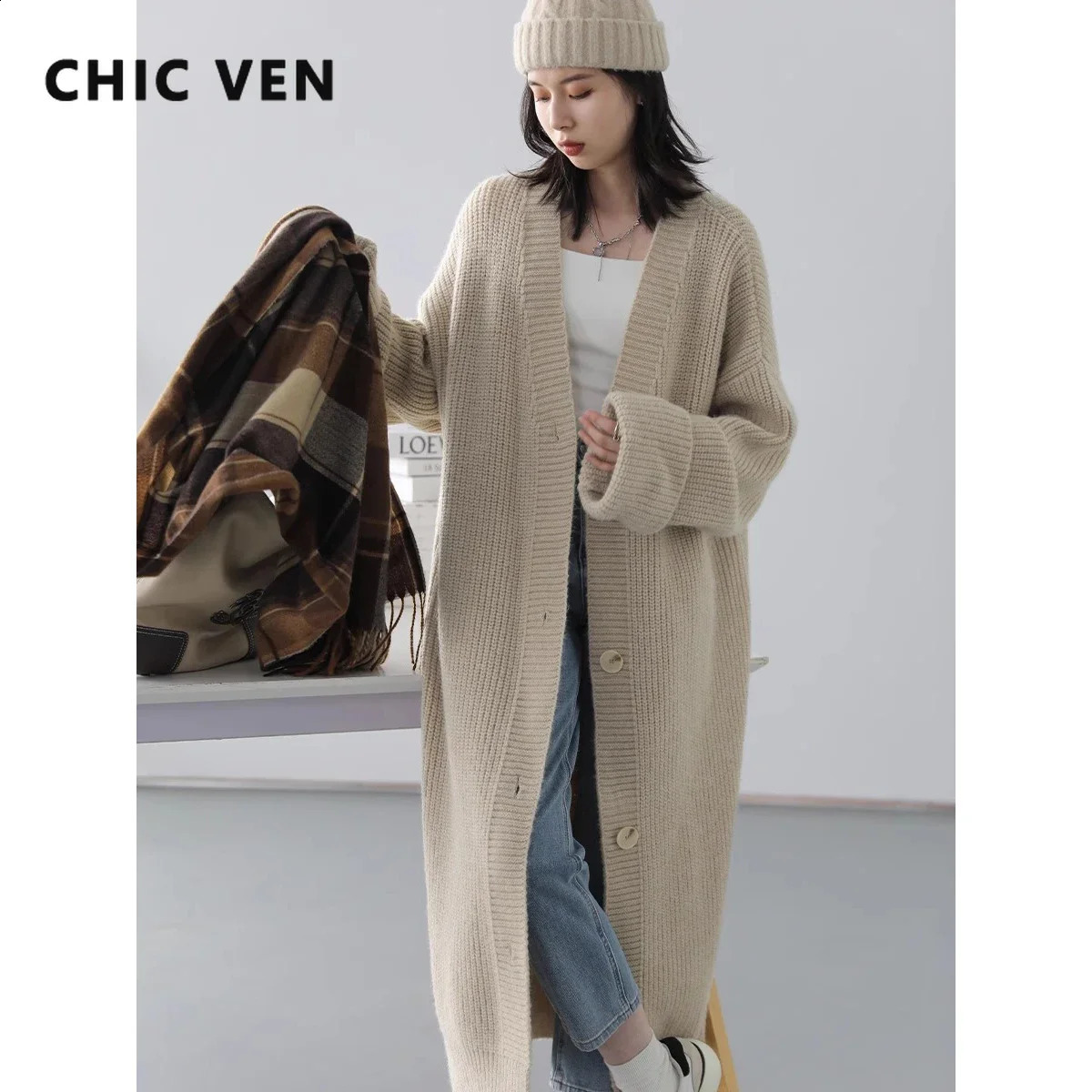 CHIC VEN Women Cardigan Loose Basic Long Casual Knitted Jumpers Soft Sweater Coat Woman Clothing Autumn Spring 240813