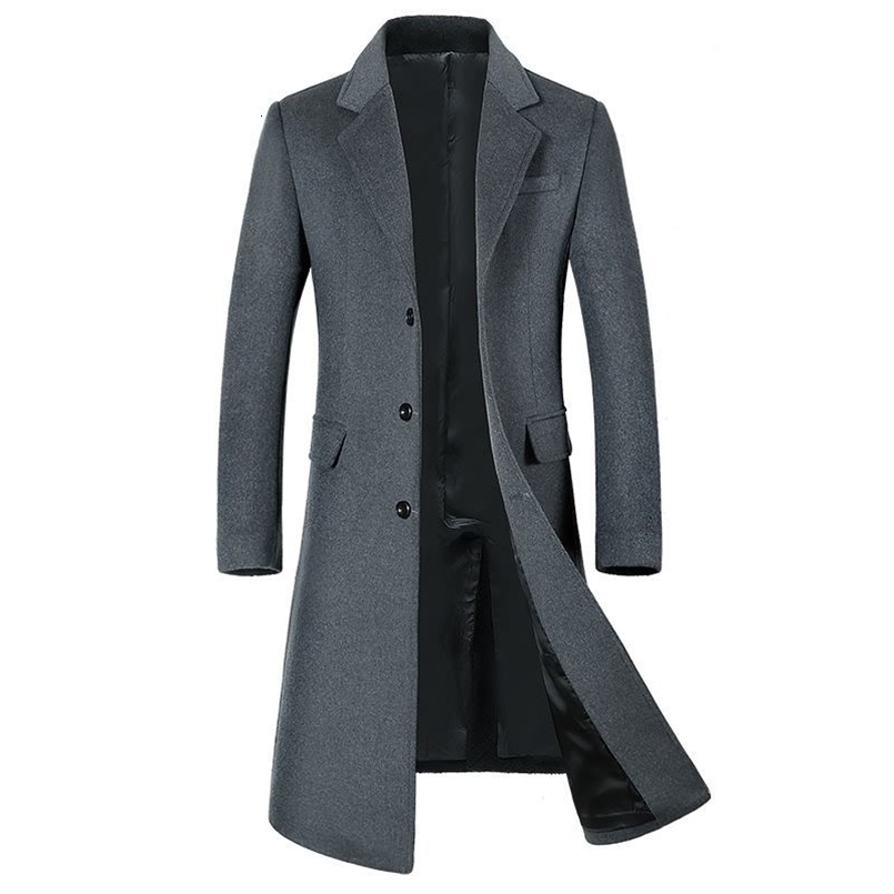 Autumn and Winter Mens Woolen Coat Lengthened European Plus Size Korean Version Slim Plus Velvet Thick Coat 240812