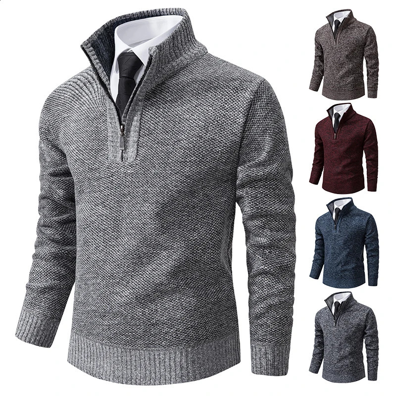 Mens Pullover Autumn And Winter Knitwear Solid Color With A Bottom Shirt Grab Fleece Warm Comfortable Sweater 240812