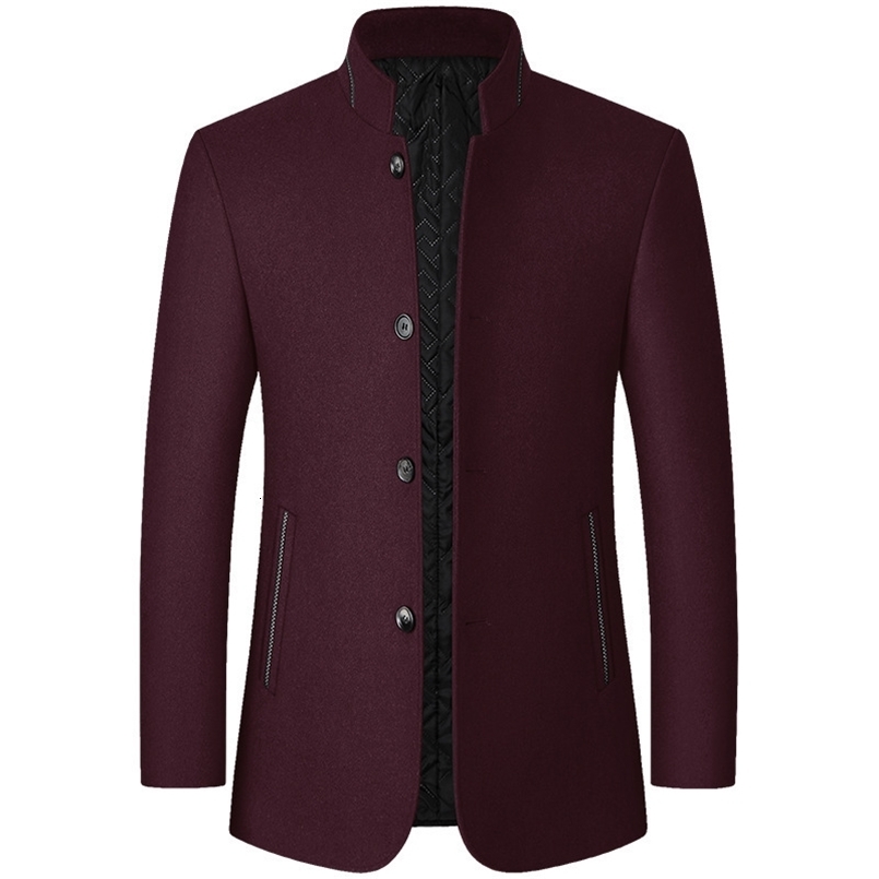Mens Woolen Coat Autumn Winter Stand Collar Middle-aged Male Overcoat Single Breasted Casual Large Size Jackets 240812