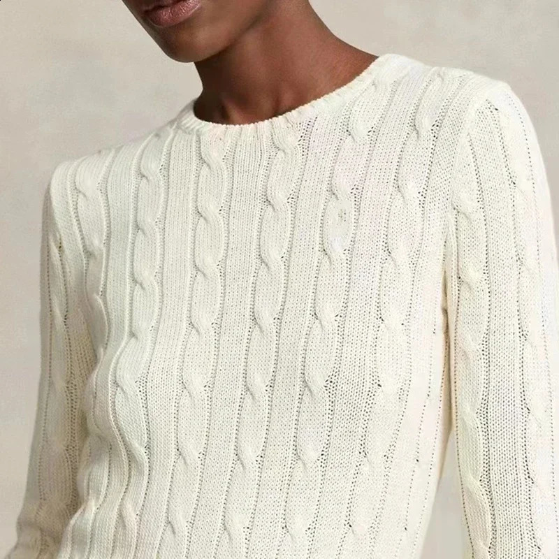 Autumn Winter Women ONeck Small Horse Casual 100% Cotton Jersey Jumper Female Fashion Pullover Knitted Sweaters Top 240813