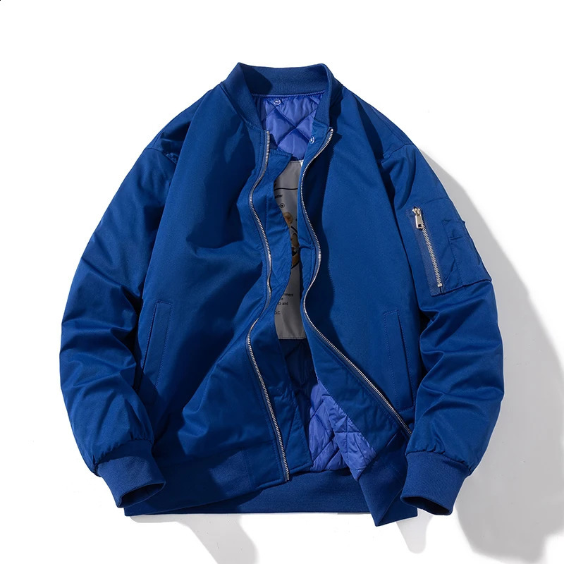Autumn and winter pilot jacket mens solid bomber jacket retro fashion casual windproof jacket hooded couple Parkas blue khaki240812