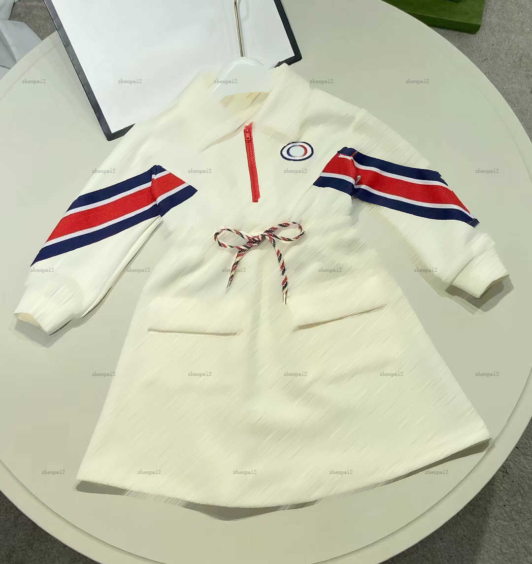 Luxury child dress Multicolored stripes baby partydress Size 110-160 girls designer clothes kids skirt Lace up waist design toddler frock-image-1011631496