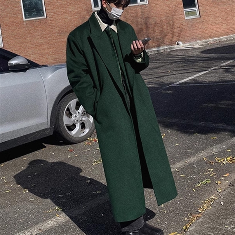 Mauroicardi Autumn Winter Long Warm Oversized Soft Dark Green Black Woolen Coat Men Loose Casual Korean Wool Blends Overcoat 240812