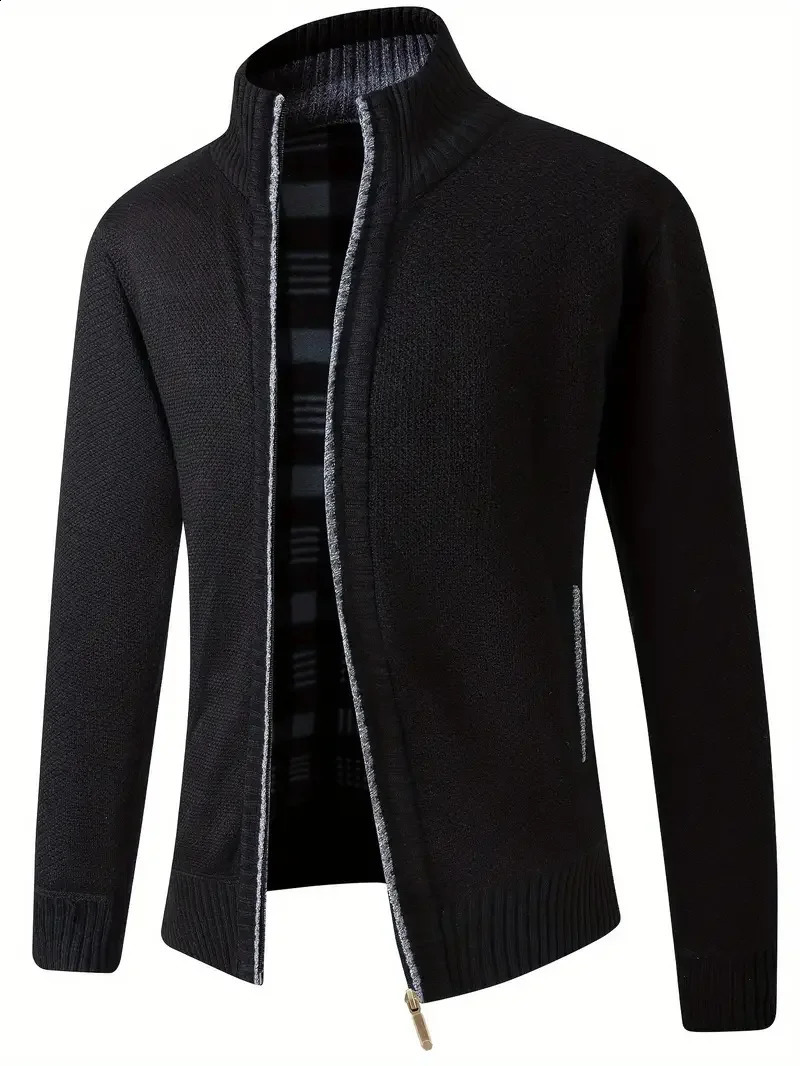 Man Solid Color Cardigan Sweater Leisure Comfortable And Warm Standing Neck Zipper Collar 240812
