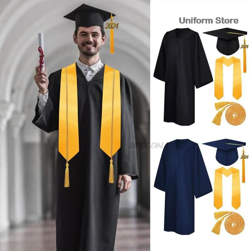 Robes de remise des diplômes Ensemble d'uniformes de bouchons de collège avec gland volé 2024 SEAL style européen américain pour le baccalauréat