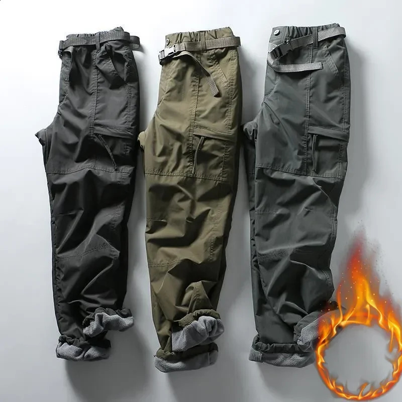 S-6XL tool pants thick waterproof wool cargo pants mens winter outdoor multi pocket loose and straight full body240812