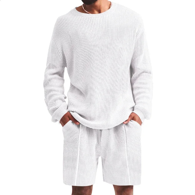 Fashionable Mens TwoPiece Set Casual Cotton Solid Color Loose Suit Summer Sleeve O Neck TShirt and Shorts for Men 240813