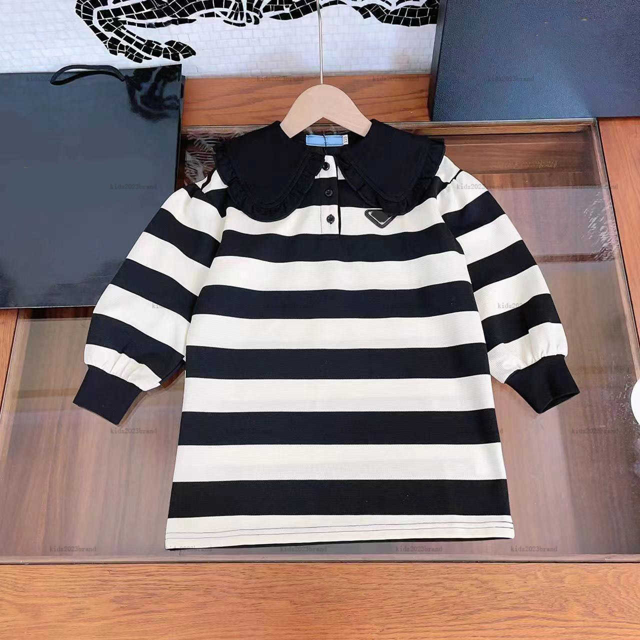New girl Dress autumn girls designer clothes Simple black and white stripe design Kids frock Size 100-150 CM Long sleeved Child Skirt-image-1011607009