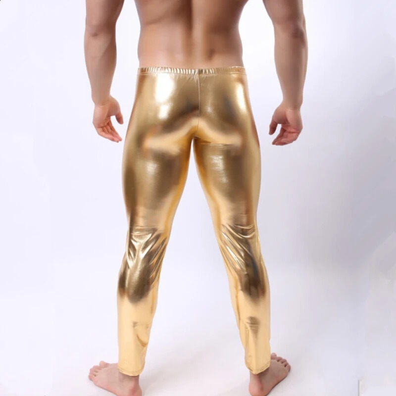 Men de mode en cuir en cuir sexy or argent noir club club skinny pantalon mens mince leggings compression pantalon de fitness pour l'homme 240812