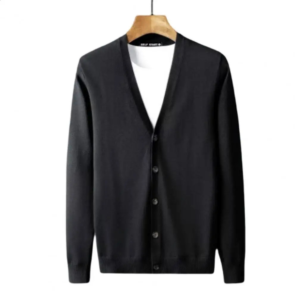 Men Cardigan Long Sleeve V-neck Slim Fit Single-breasted Solid Color Keep Warm Knitwear Spring Autumn Male Sweater Knitted Coat 240813