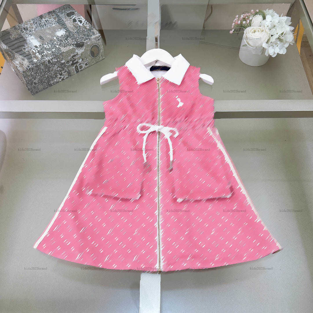 New girl skirt Lace up waist design baby dress Size 110-160 kids designer clothes Large pocket decoration child frock-image-1011811246