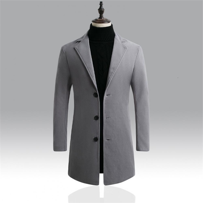 Men de style coréen Boutons de revers trench-coat Mabillage en laine Vestes par pardessus décontractés hommes chauds longs offres de printemps de