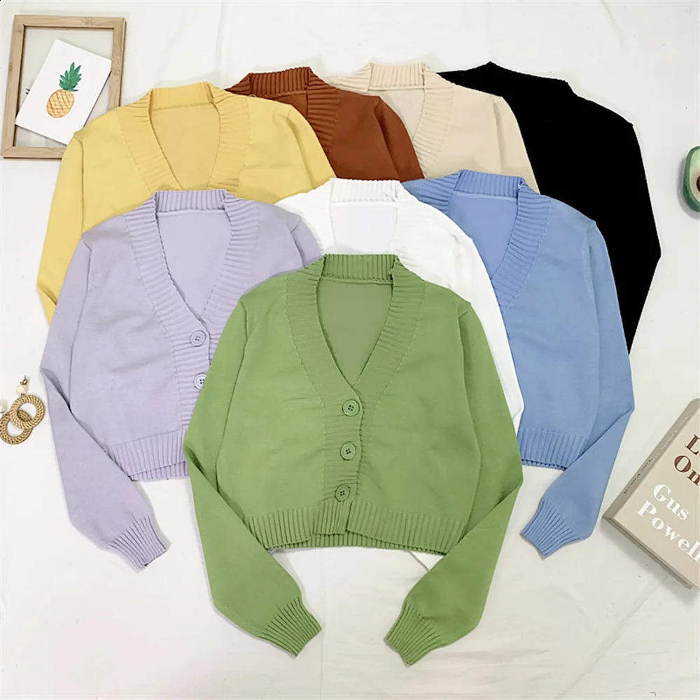 Spring Summer Thin Knitted Cardigan Womens Clothing Trend Basic Sweet Casual Korean Long Sleeved Sweater Solid All-match 240813