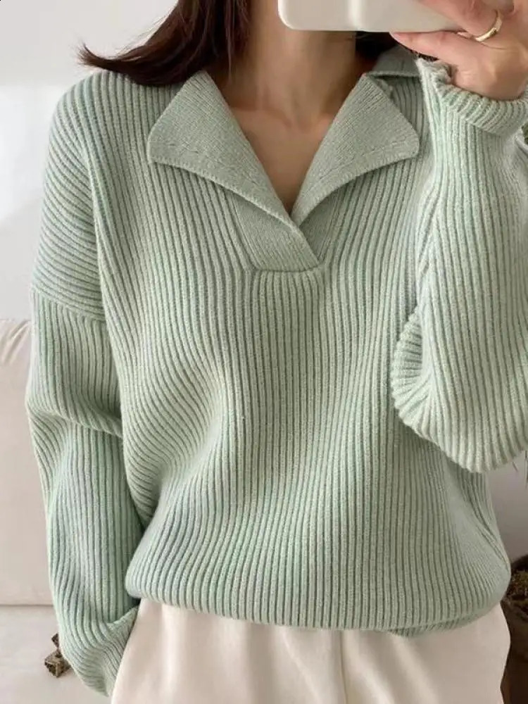 Womens Knitwear Sweaters Basic Warm Vintage Green Sweater Knitted Oversized Thick Loose White Pullover Jumper for Women 240813