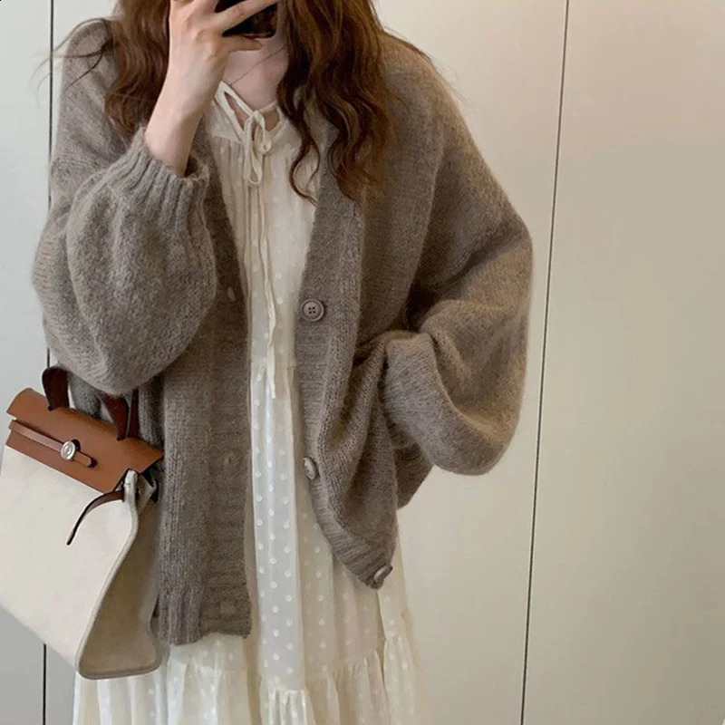 Biyaby printemps automne cardigan tricot manteaux femme coréen simple sweve long sweater femmes décontractées cardigans à col en vale en V solide
