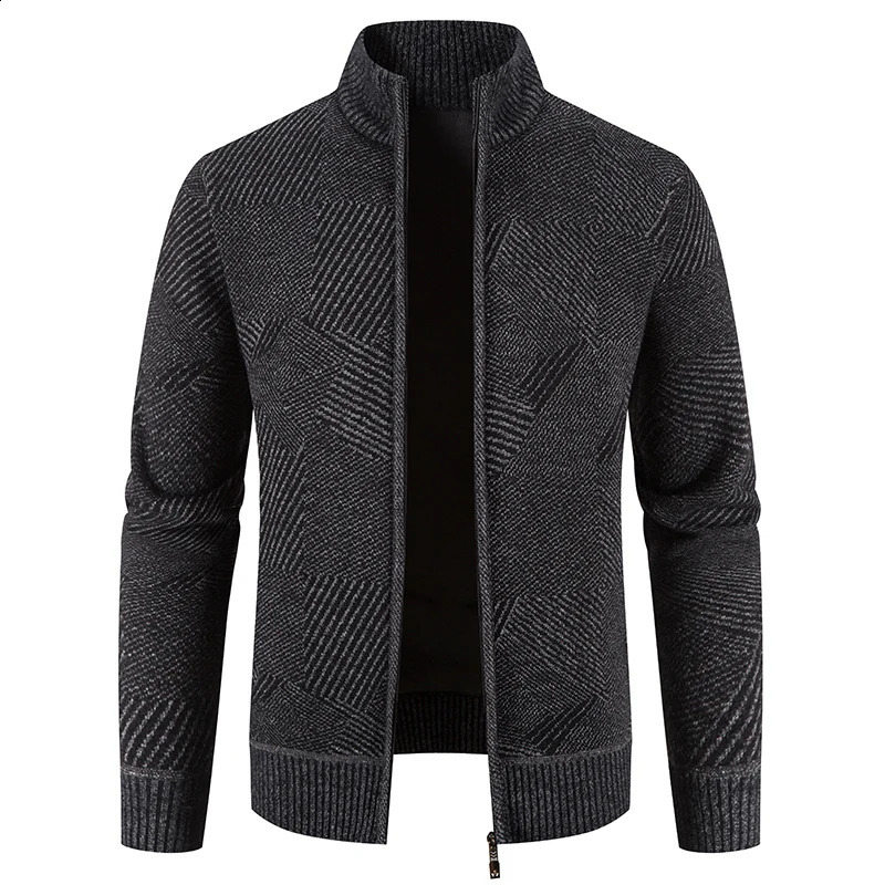 Men Striped Cardigan Knit Sweater Winter Warm Turtleneck Casual Slim Fit Thick Warm Cardigan Coat Jacket Fashion Men Clothing 240813