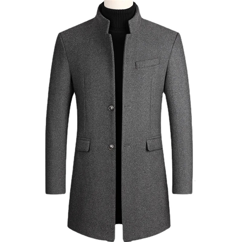 Men Clothing Autumn and Winter Mens Woolen Coat Mid Length Windbreaker with Cotton Thickened Mens Coat 240812