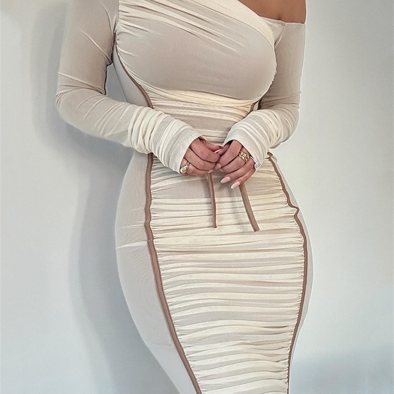 Collier diagonal mozision robe midi à manches longues pour les femmes en maille à deux couches back sans bodycon club de la fête sexy robe longue