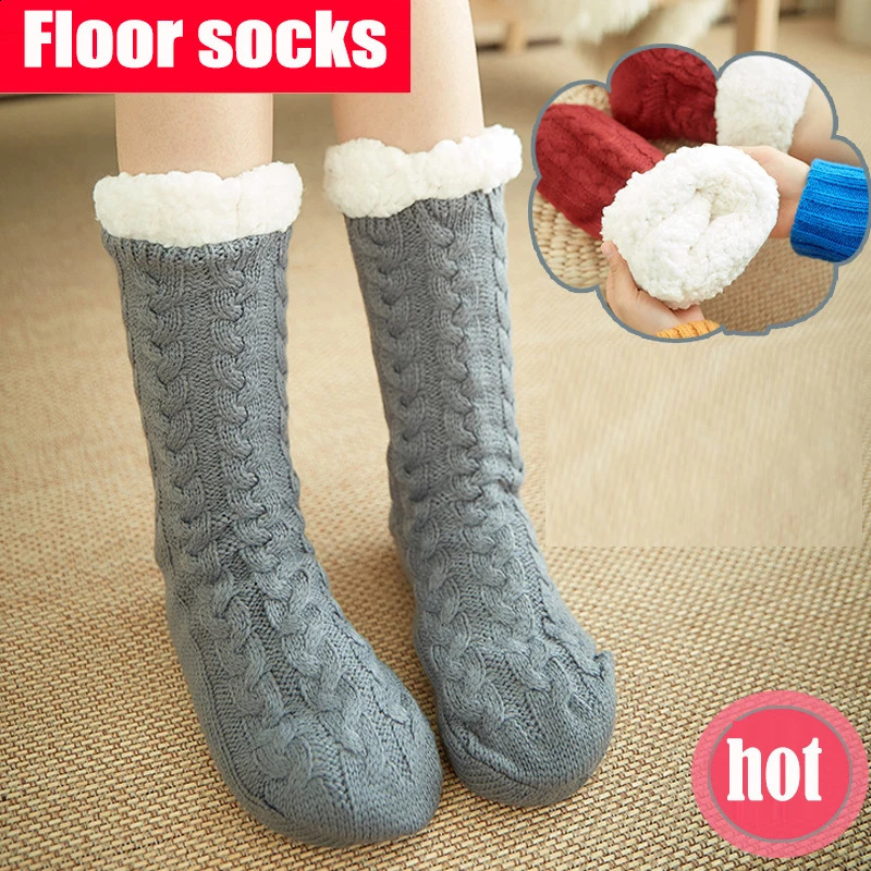 Chaussettes femmes automne d'hiver chambre à la maison sommeil des ganters de neige de Noël chauds terry épais moquette en laine chaussettes chau