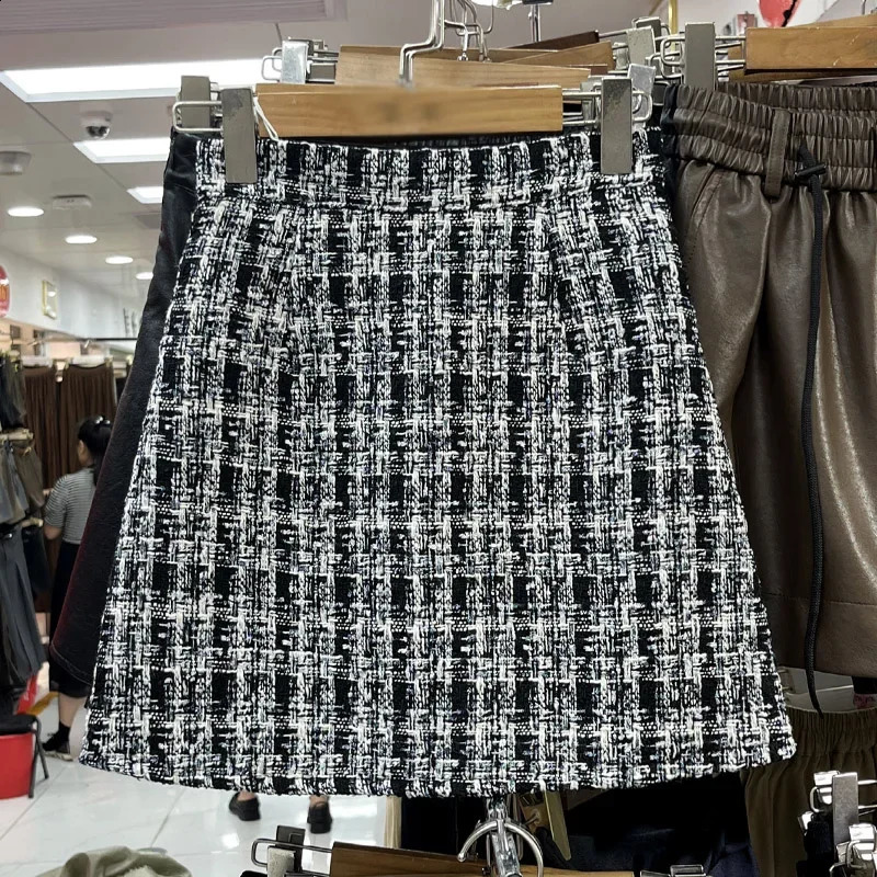 Tweed mini jupe coréenne de style coréen volant faldas décontracté ajustadas A-Line Jupe Autumn Tout-Puissant French French Style Retro Drop 2408