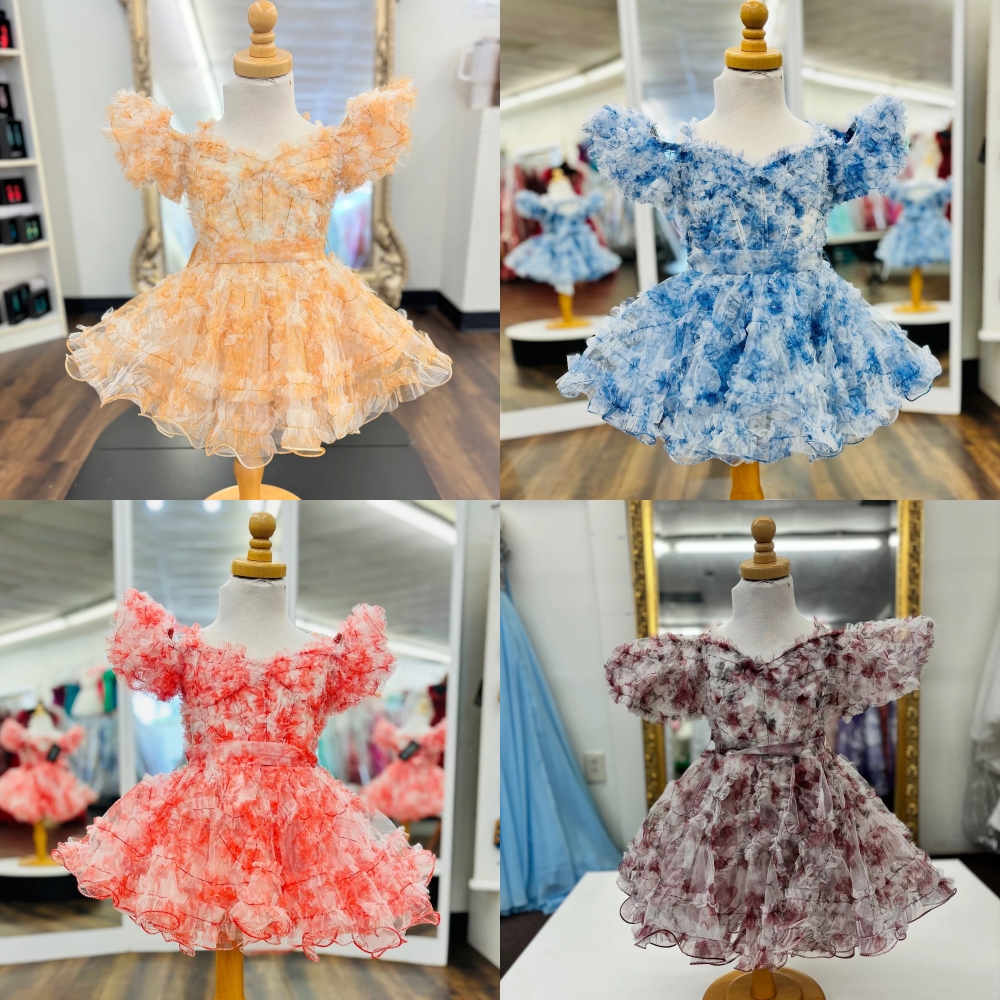 Robe à fleurs pour filles, imprimé floral, à volants, courte, pour petit enfant, anniversaire, concours de beauté, princesse, première communion,