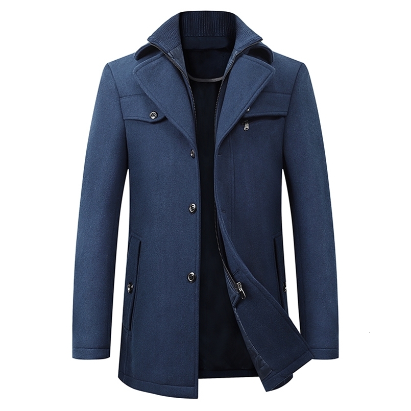 Winter Mens Woolen Windbreaker Coat Solid Color Single Breasted Trench Slim Fit Business Casual Wool Jacket Blends 240812