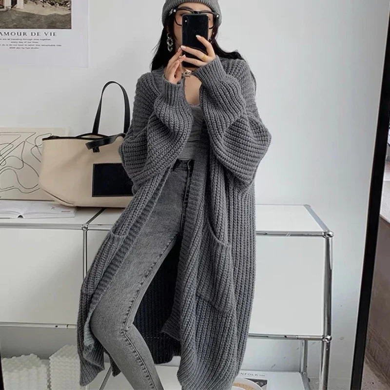 Long Cardigan Spring Knitted Women Loose V-neck Autumn Winter Elegant Sweet Outerwear Maxi Y2k Sweater Coat Soft Jacket 240813