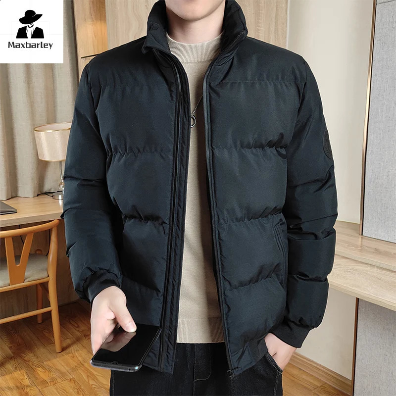 Winter Warm Parka Mens Fashionable Slim Solid Color Stand Collar Thickened Padded Jacket Classic Casual Youth Windproof Coat 240813