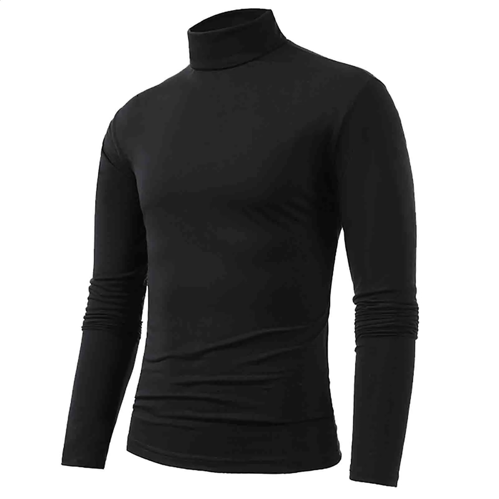 Long Sleeve solid color basic Tops Casual Mens Thermal Underwear Slim Turtleneck top Tshirt undershirts Pullover man clothing 240823