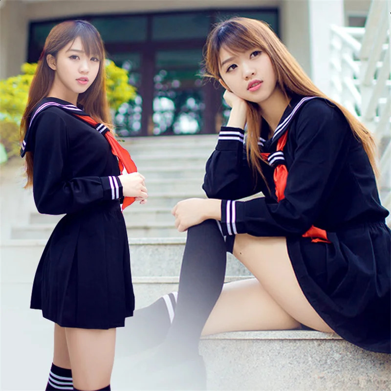 Noir blanc jk uniforme d'été à manches longues uniformes scolaires japonais filles sets de jupe plissée costume 240812