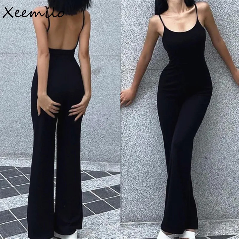 Xeemilo Sexy Backless Spaghetti Strap Jumpsuit Woman Summer Black Skinny Bodycon Bodysuit Pants Holiday Ladies Casual Jumpsuits 240813