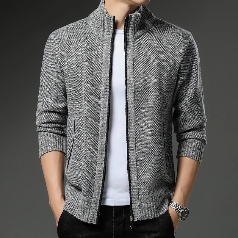 Mens Knit Sweater Spring Autumn Men Cardigan Cable Sweaters Coat Faux Fur Wool Casual Loose Coat Solid Versatile Jacket 240813