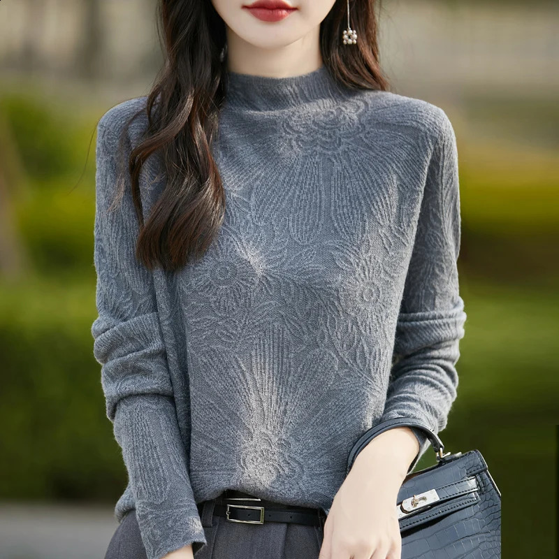 Half height Womens Cashmere Sweater Loose Hoodie Autumn/Winter Cashmere Sweater Womens Sweater Knitted Top 240813