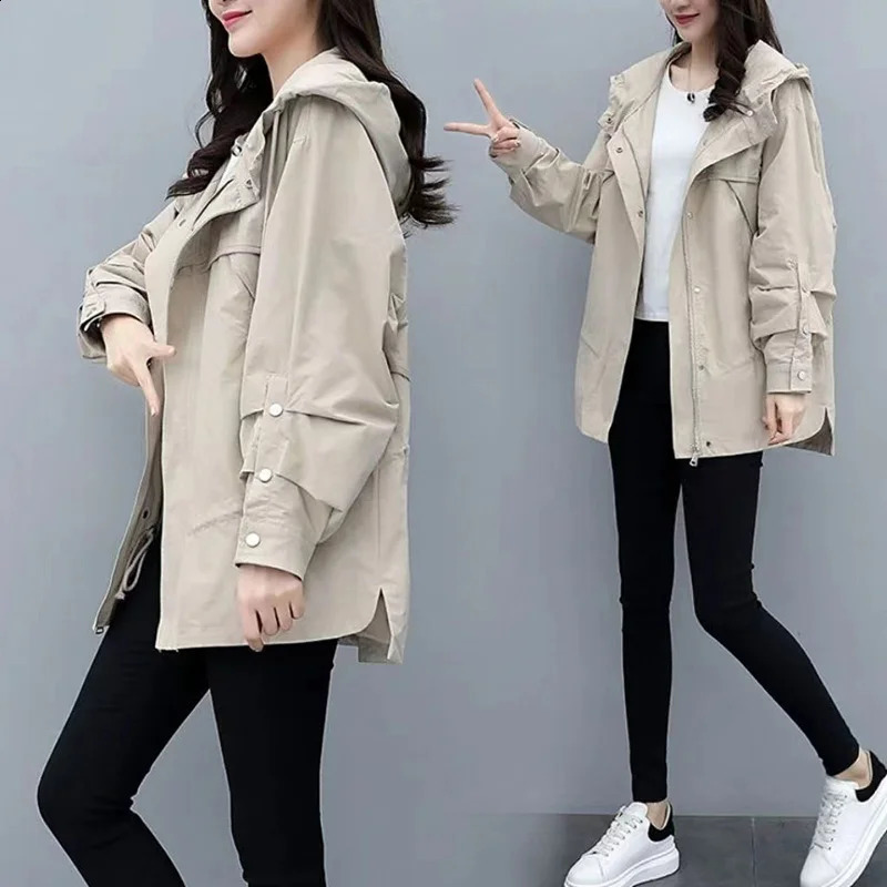Trench-Length Trench Coat de Beegebreak Breaker Midlengle Longueur 2024 Printemps et automne coréen Veste noire à capuche femelle Extérieur 24081