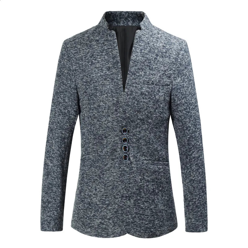 2023 Spring and Autumn Mens Slim Fit Standing Collar Suit Youth Casual Solid Color Versatile Personalized Zhongshan 240812