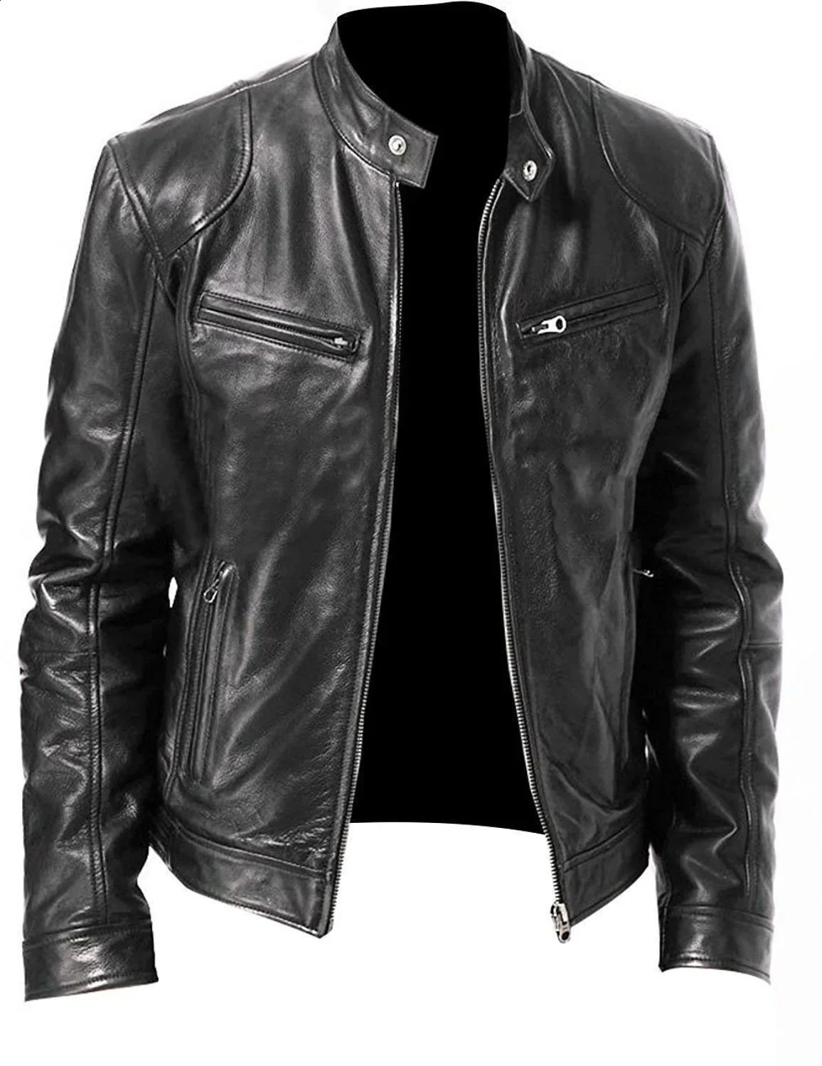 Spring Summer Fashion Korean Style for Mens Clothing Men Leather Coat Stand Collar Punk Motorcycle Leather Jacket 240813