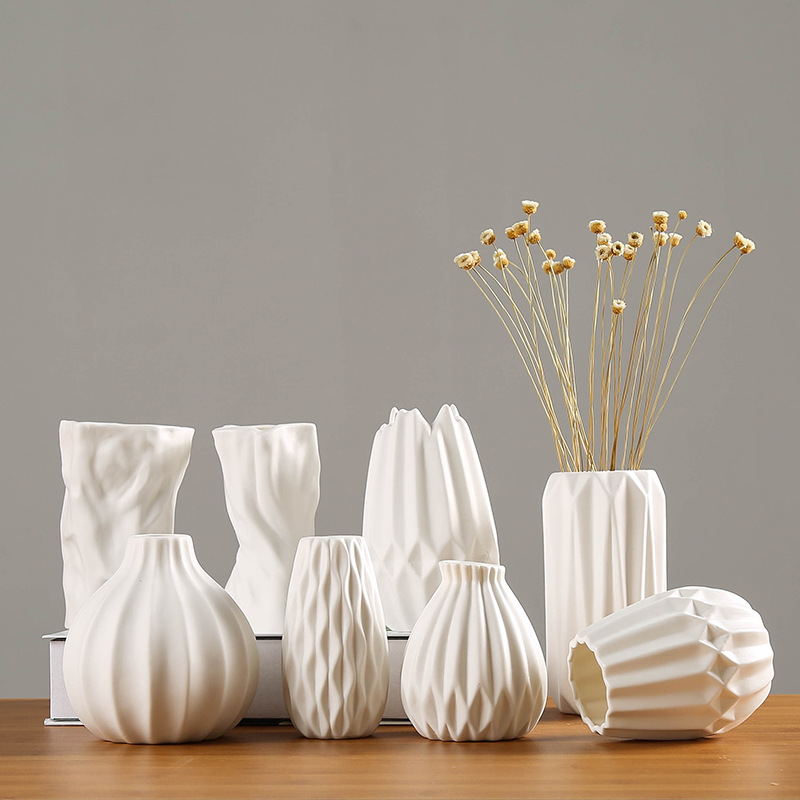White home accessories simulation flower ceramic vase living room tabletop decoration TV cabinet decoration modern simple L260524-image-859589175