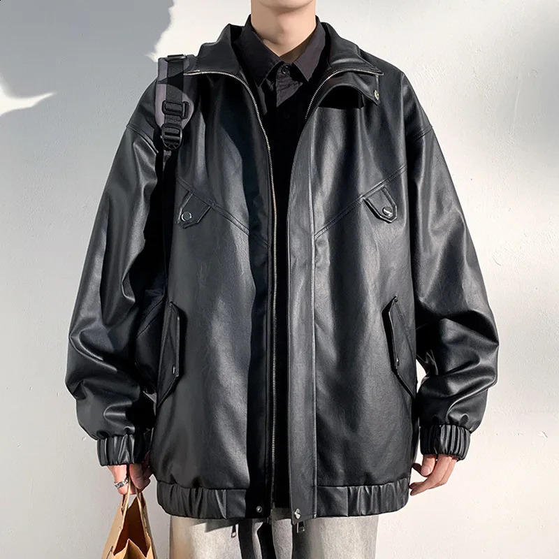 Leisure Sports Autumn and Winter Couple Motorcycle Wear Loose Top Leather Jacket American Retro Mens Leather Coat 240813